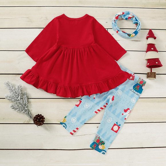 Girl Christmas Long Sleeve Sleeper Pajamas Outfit Clothes Dress Matching Set - Picture 2 of 9